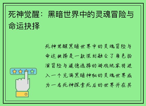 死神觉醒：黑暗世界中的灵魂冒险与命运抉择